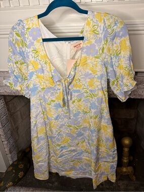 NWT Showpo Svana Dress Summer Petals Floral Puff Sleeve Mini US 10